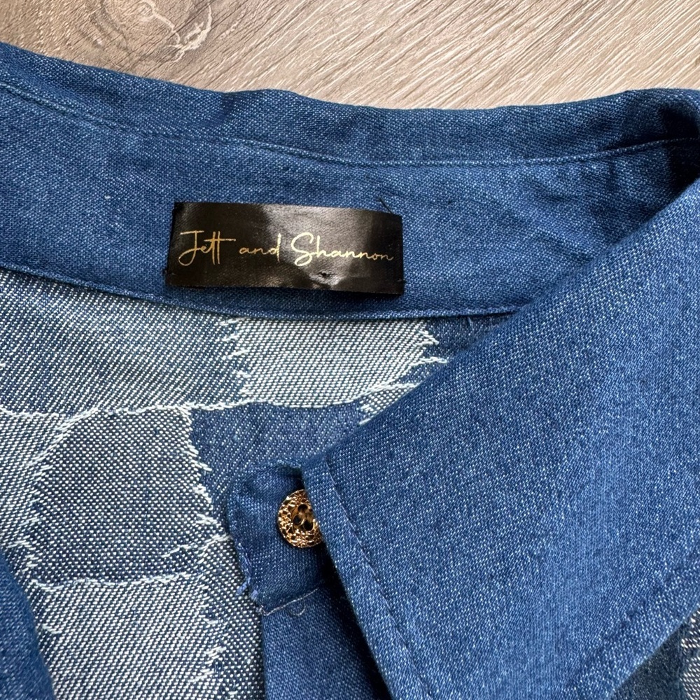 Cotton Blend Blue Patterned Patchwork Long Sleeve… - image 3